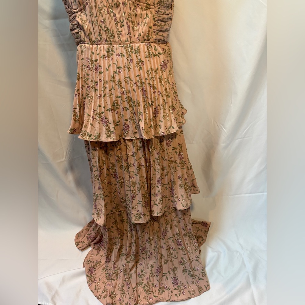 Lulu's Cascading Crush Pink Floral Print Tiered Bustier Midi Dress - Picture 9 of 15